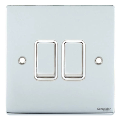 GU1522WPC Ultimate low profile polished chrome white insert 2 gang 2 way 16AX plate switch
