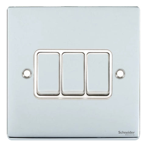 GU1532WPC Ultimate low profile polished chrome white insert 3 gang 2 way 16AX plate switch