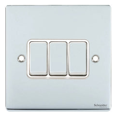 GU1532WPC Ultimate low profile polished chrome white insert 3 gang 2 way 16AX plate switch