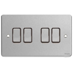 GU1542BBC Ultimate low profile brushed chrome black insert 4 gang 2 way 16AX plate switch