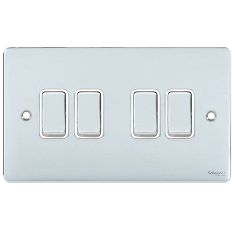 GU1542WPC Ultimate low profile polished chrome white insert 4 gang 2 way 16AX plate switch