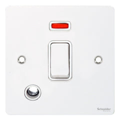 GU2214WPW Ultimate flat plate white metal white insert 20AX DP switch + neon + flex outlet