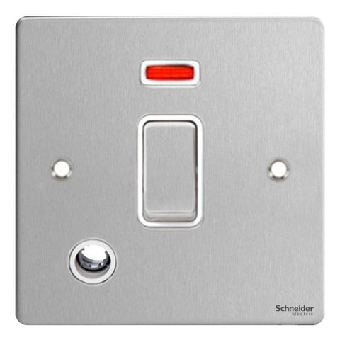 GU2214WSS Ultimate flat plate stainless steel white insert 20AX DP switch + neon + flex outlet