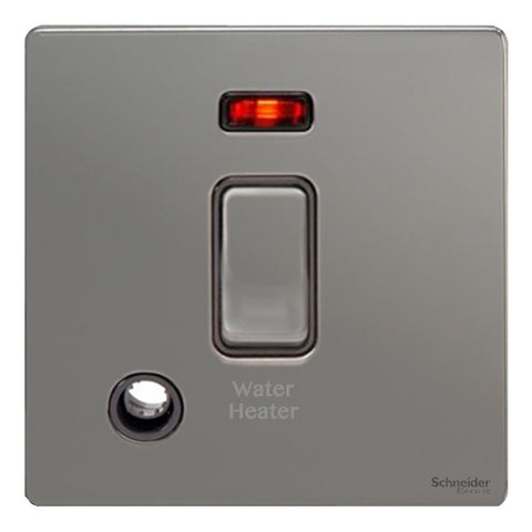 GU2414WHBBN Ultimate screwless flat plate black nickel black insert 20AX DP switch + neon + F/O marked water heater