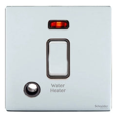 GU2414WHBPC Ultimate screwless flat plate polished chrome black insert 20AX DP switch + neon + F/O marked water heater