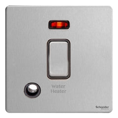 GU2414WHBSS Ultimate screwless flat plate stainless steel black insert 20AX DP switch + neon + F/O marked water heater