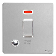 GU2414WHWSS Ultimate screwless flat plate stainless steel white insert 20AX DP switch + neon + F/O marked water heater