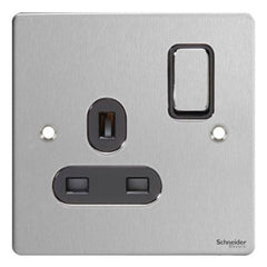 GU3210BSS Ultimate flat plate stainless steel black insert 1 gang 13A switched socket