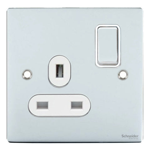 GU3210WPC Ultimate flat plate polished chrome white insert 1 gang 13A switched socket