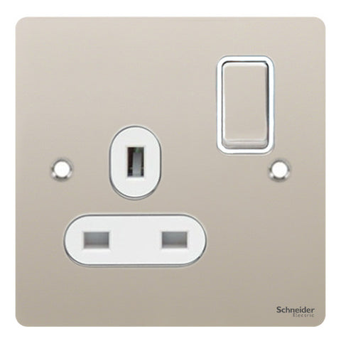 GU3210WPN Ultimate flat plate pearl nickel white insert 1 gang 13A switched socket
