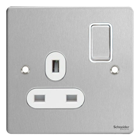 GU3210WSS Ultimate flat plate stainless steel white insert 1 gang 13A switched socket