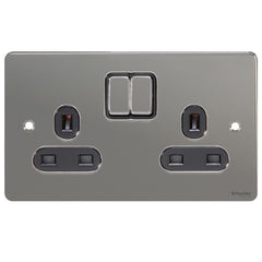 GU3220BBN Ultimate flat plate black nickel black insert 2 gang 13A switched socket