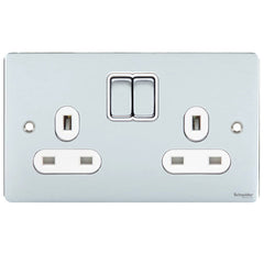 GU3220WPC Ultimate flat plate polished chrome white insert 2 gang 13A switched socket