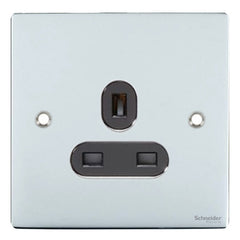 GU3250BPC Ultimate flat plate polished chrome black insert 1 gang 13A unswitched socket