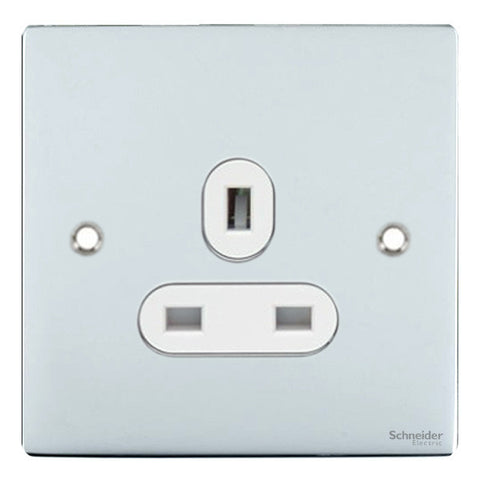 GU3250WPC Ultimate flat plate polished chrome white insert 1 gang 13A unswitched socket