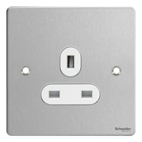 GU3250WSS Ultimate flat plate stainless steel white insert 1 gang 13A unswitched socket