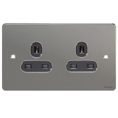 GU3260BBN Ultimate flat plate black nickel black insert 2 gang 13A unswitched socket