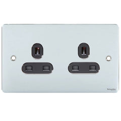 GU3260BPC Ultimate flat plate polished chrome black insert 2 gang 13A unswitched socket