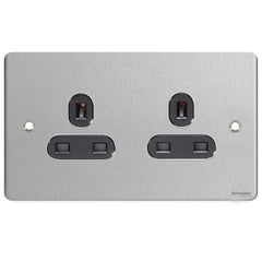 GU3260BSS Ultimate flat plate stainless steel black insert 2 gang 13A unswitched socket