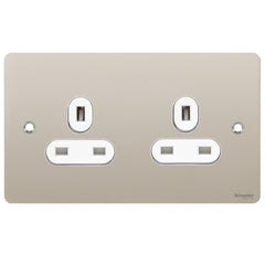 GU3260WPN Ultimate flat plate pearl nickel white insert 2 gang 13A unswitched socket