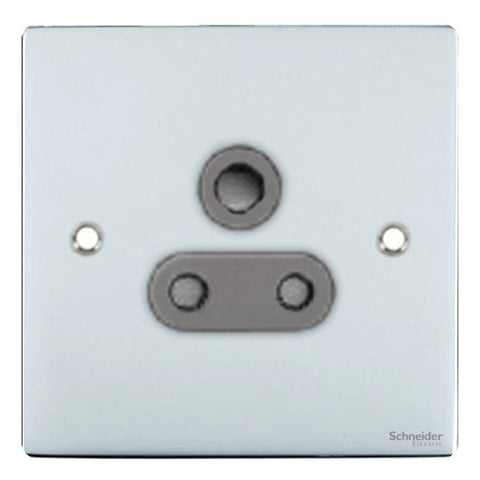 GU3290BPC Ultimate flat plate polished chrome black insert 1 gang 15A round pin switched socket