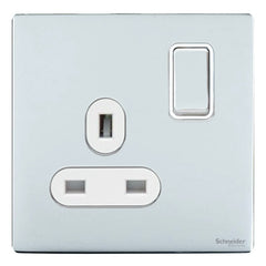 GU3410WPC Ultimate screwless flat plate polished chrome white insert 1 gang 13A switched socket