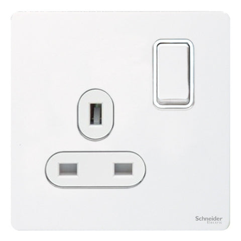 GU3410WPW Ultimate screwless flat plate white metal white insert 1 gang 13A switched socket