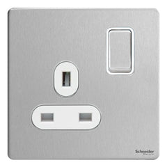 GU3410WSS Ultimate screwless flat plate stainless steel white insert 1 gang 13A switched socket
