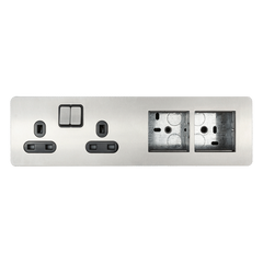 Schneider GU34202DMPBSS 2 Gang Socket and Media Combination Plate Stainless Steel Black Insert