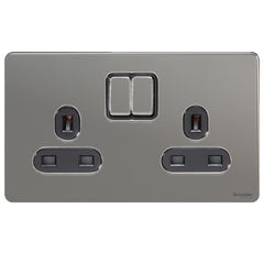 GU3420BBN Ultimate screwless flat plate black nickel black insert 2 gang 13A switched socket