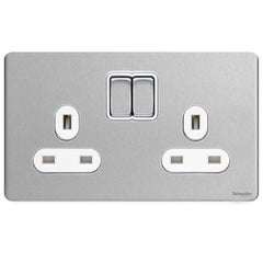 GU3420WSS Ultimate screwless flat plate stainless steel white insert 2 gang 13A switched socket