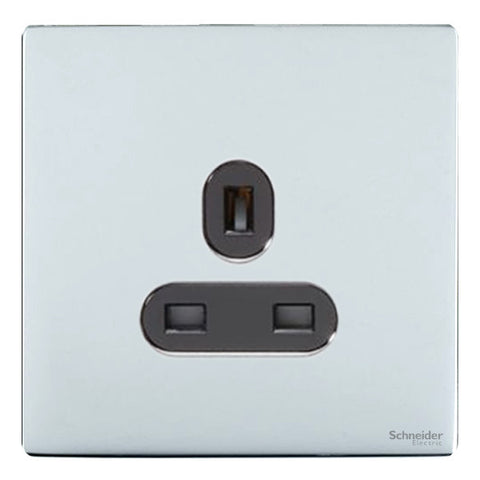 GU3450BPC Ultimate screwless flat plate polished chrome black insert 1 gang 13A unswitched socket