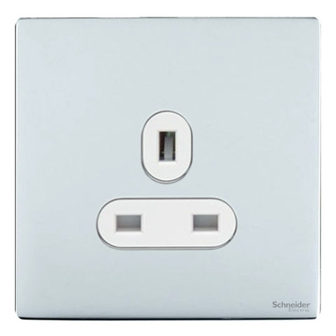 GU3450WPC Ultimate screwless flat plate polished chrome white insert 1 gang 13A unswitched socket