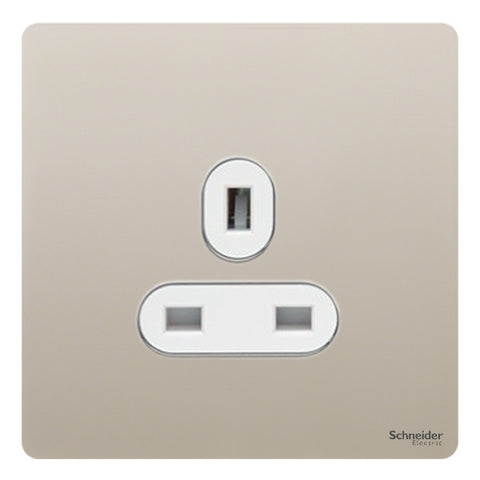 GU3450WPN Ultimate screwless flat plate pearl nickel white insert 1 gang 13A unswitched socket
