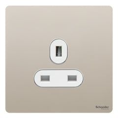GU3450WPN Ultimate screwless flat plate pearl nickel white insert 1 gang 13A unswitched socket