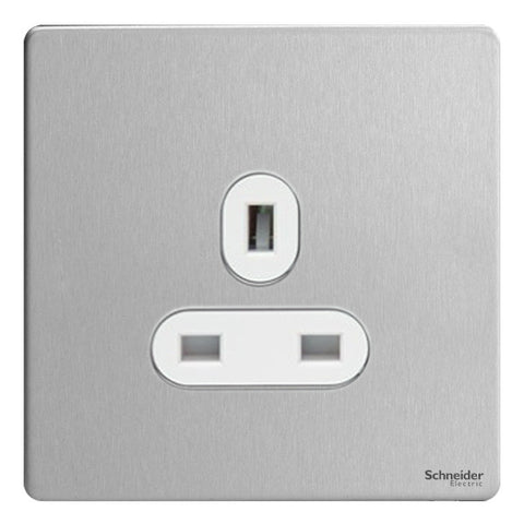 GU3450WSS Ultimate screwless flat plate stainless steel white insert 1 gang 13A unswitched socket
