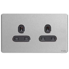 GU3460BSS Ultimate screwless flat plate stainless steel black insert 2 gang 13A unswitched socket