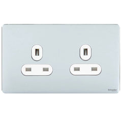GU3460WPC Ultimate screwless flat plate polished chrome white insert 2 gang 13A unswitched socket