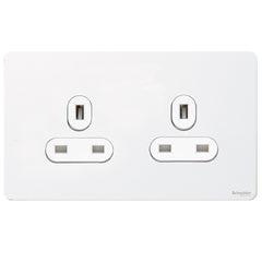 GU3460WPW Ultimate screwless flat plate white metal white insert 2 gang 13A unswitched socket