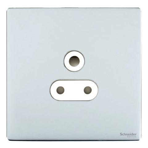 GU3480WPC Ultimate screwless flat plate polished chrome white insert 1 gang 5A round pin unswitched socket