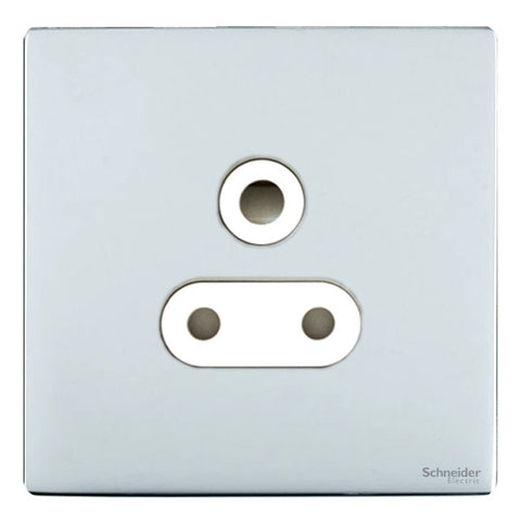GU3490WPC Ultimate screwless flat plate polished chrome white insert 1 gang 15A round pin switched socket