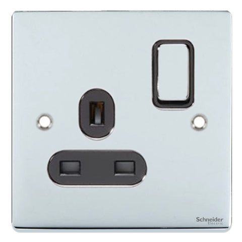 GU3510BPC Ultimate low profile polished chrome black insert 1 gang 13A switched socket