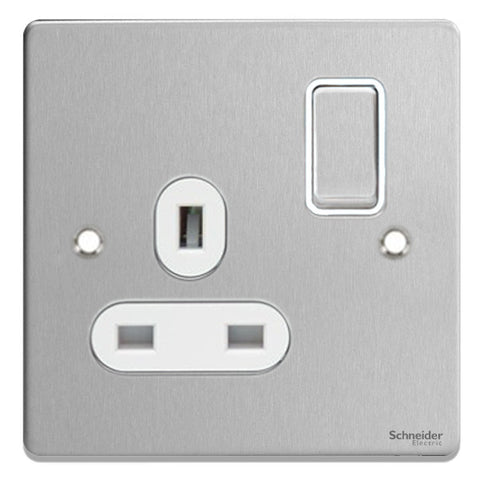 GU3510WBC Ultimate low profile brushed chrome white insert 1 gang 13A switched socket