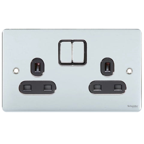 GU3520BPC Ultimate low profile polished chrome black insert 2 gang 13A switched socket