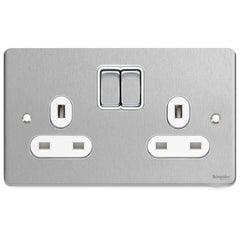 GU3520WBC Ultimate low profile brushed chrome white insert 2 gang 13A switched socket