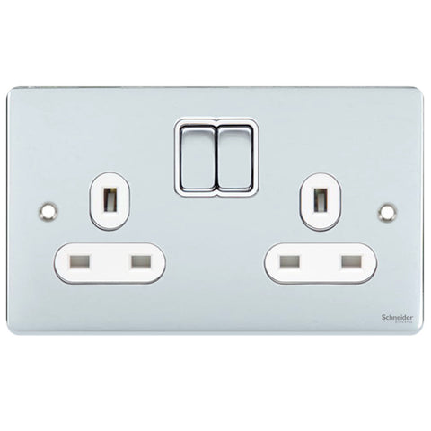 GU3520WPC Ultimate low profile polished chrome white insert 2 gang 13A switched socket