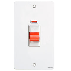 GU4221WPW Ultimate flat plate white metal white insert 2 gang 50A DP plate switch + neon