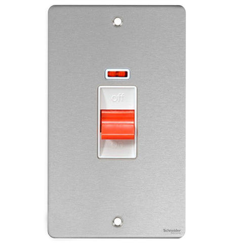GU4221WSS Ultimate flat plate stainless steel white insert 2 gang 50A DP plate switch + neon