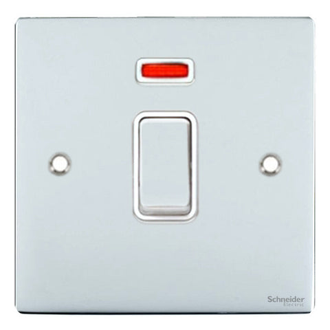 GU4231WPC Ultimate flat plate polished chrome white insert 1 gang 32A DP plate switch + neon