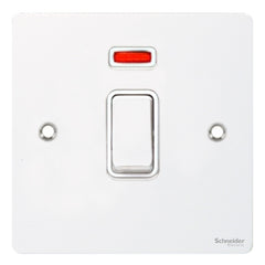 GU4231WPW Ultimate flat plate white metal white insert 1 gang 32A DP plate switch + neon